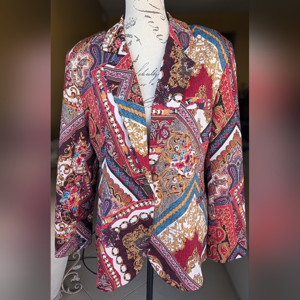 OO La La Paisley One-Button Statement Blazer Made in France Size Medium